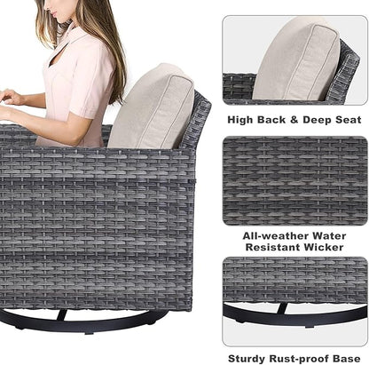 Belord Outdoor Sectional Sofa with 41" Propane Fire Pit Table - 9 Piece Patio Conversation Set with Storage Box and Swivel Rocker Chairs All-Weather PE Wicker Furniture Set Gray