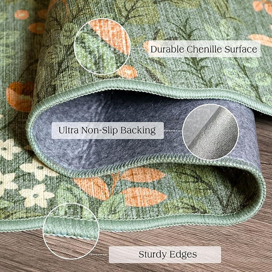 Outdoor Door Mat, Sage Green Polyester with Non-Slip Backing, 2 x 4 ft 3 in