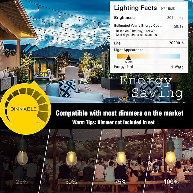 String Lights 150 Ft Warm White LED Shatterproof Outdoor