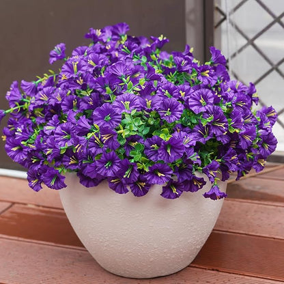 Artificial Flowers for Outdoors, UV Resistant Fake Silk Morning Glory, Realistic Faux Plants for Outside Porch Patio Window Box Hanging Planter (16, Purple)