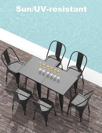 Patio Dining Chairs, Black Metal Farmhouse Stackable Set of 4