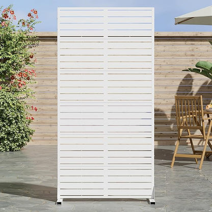 Casaphoria Metal Privacy Screen Outdoor, 72" H x 35" W Freestanding Decorative Privacy Screen for Patio Deck Balcony Garden with Stable Base, White-Louvered