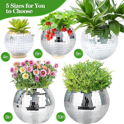 6" Disco Ball Planter, Disco Ball Plant Hanger with Hanging Rope, Hanging Chain, Hook, Circle and Extra Mirror Pieces