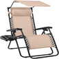 Best Choice Products 30” Wide Folding Zero Gravity Outdoor Recliner Patio Lounge Chair w/Adjustable Canopy Shade, Headrest, Side Accessory Tray - Beige