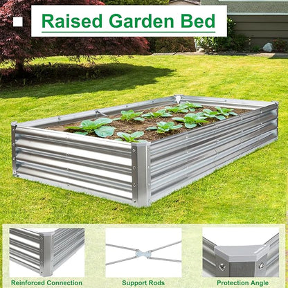 JERIA 6×3×1ft Raised Garden Bed with Support Rods,Galvanized Raised Garden Bed Kit Outdoor Metal Gardening Planter Box for Vegetable, Fruits, Flower