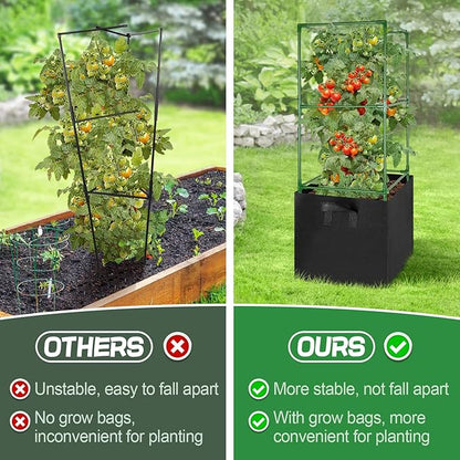 ANPHSIN Tomato Cages with 17 Gallon Grow Bags - 46'' Heavy-Duty Plant Support Cage Kit, Garden Pots with Square Plant Trellis for Flowers Vegetables Cucumber Vertical Climbing Vines, 2 Sets