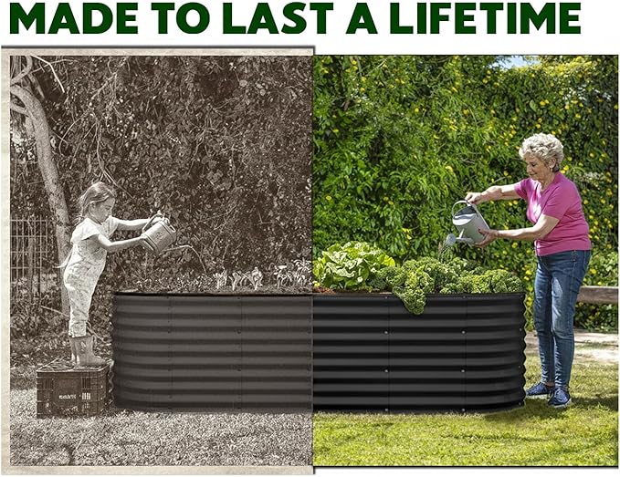 Plant & Plot Galvanized Raised Garden Beds Outdoor // 8×2×2 ft Planter Raised Beds for Gardening, Vegetables, Flowers // Large Metal Garden Box (Black) // Patented Tool-Free Design