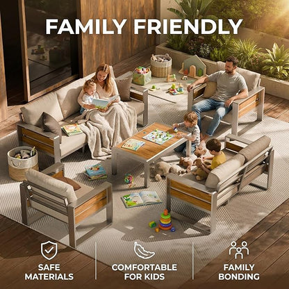 ZANDOR Outside Aluminum Lawn Furniture - 1 Pcs Loveseat, All-Weather Metal Modern Outdoor Loveseat Sofa with Washable Thick Cushion for Garden/Backyard/Porch, Silver