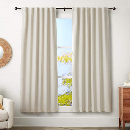Amazon Basics Adjustable Sturdy Curtain Rod for Windows with Round Finials, Easy Install Hardware, 1-Inch Rod, 72" to 144", Dark Bronze, 1-Pack
