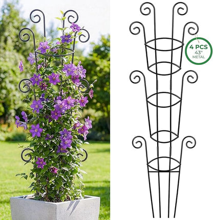 4 Pack 43 Inch Metal Plant Trellis for Climbing Plants - Rustproof Garden Trellis for Large Potted Houseplants, Sturdy Plant Support Indoor Outdoor for Monstera & Vines, Home Decor