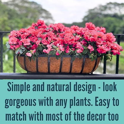 LaLaGreen Deck Railing Planter Boxes - 6 Pack, 36 Inch Long Window Flower Box Attach to House, Wall Planters for Outdoor Plants with Coco Liners English Horse Trough Fence Balcony Garden Porch Rail