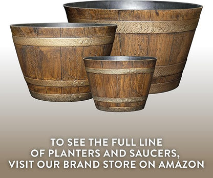 Classic Home and Garden Whiskey Barrel Planters - Wooden Finish Flower Planter Pot - Stylish Garden Pots - Indoor & Outdoor Resin Planters - Weather-Resistant Planting Pots (20.5" Oak Brown, 1-Pack)