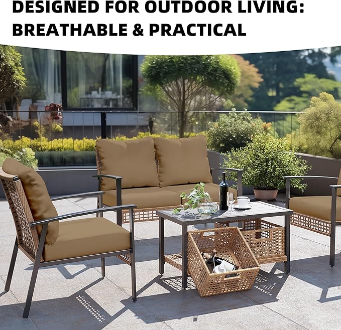 Patio Cushion Covers, 8-Pack, Khaki Stretch Fit for Outdoor Furniture