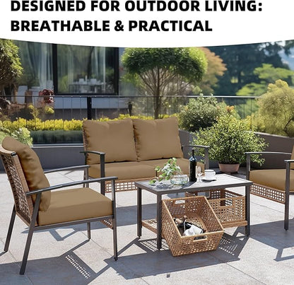 Patio Cushion Covers, 8-Pack, Khaki Stretch Fit for Outdoor Furniture