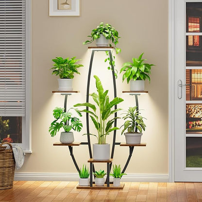 JUSTOGO Plant Stand Indoor with Grow Lights - 7 Tiered Large Plant Shelf Indoor, 47" Corner Plant Stands for Indoor Plants Multiple, Metal Plant Rack Flower Holder Display for Living Room, Home Decor