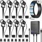 SUNVIE All-In-One LED Landscape Lighting Kit, 8-Pack Low Voltage Landscape Lights with Transformer and 65FT UL-Listed Wire, 3000K Waterproof Outdoor Uplights with Connectors for Yard House Garden Tree