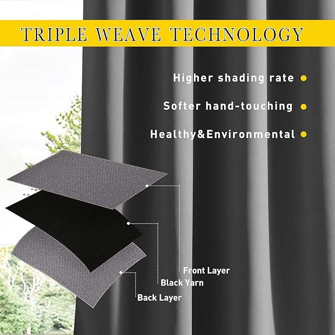 NICETOWN 2 Panels Outdoor Curtains Waterproof Pocket & Back Tab on Top & Bottom, Thermal Insulated Fixed Windproof Blackout Outdoor Drapes Privacy for Patio with Rope for Fixed, W52 x L95, Grey