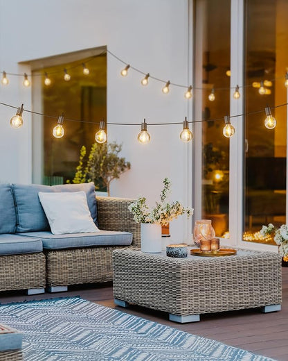 Brightown Outdoor String Lights 29 Feet G40 LED Patio Lights, Plug-in, 13 Plastic Edison Bulbs(1 Spare), Waterproof Connectable Hanging Light for Backyard Porch Balcony Party Decor, E12 Base, Black