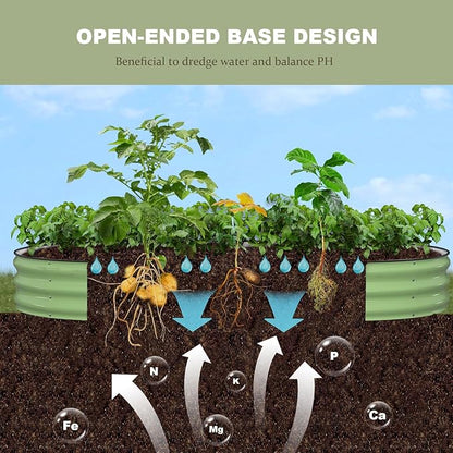 Raised Garden Bed, 8x4x1ft Galvanized Outdoor Planter Beds with Safety Edging and Gloves, Oval Metal Planter Box for Gardening Vegetables Flowers Herb-Green