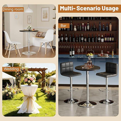 Flamaker Round Bistro Pub Table 23.6 Inch Height Adjustable 360° Swivel Bar Table Metal Base for Pub, Dining Room, Party (4, Black-Silver)