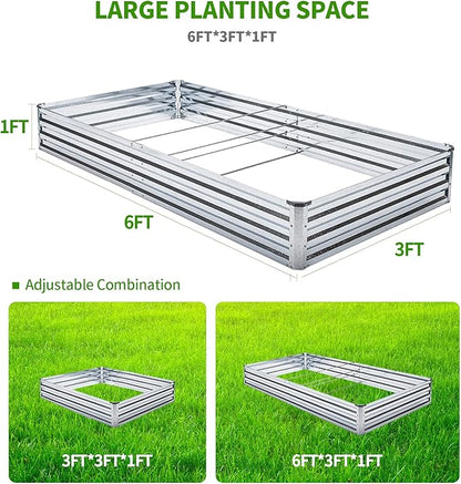 Galvanized Raised Garden Bed Kit - Metal Raised Planter 2pcs/Pack 6'x3'x1' for Flowers Plants, Vegetables Herb