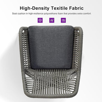 PURPLE LEAF Outdoor Wicker 29" Bar Stools Set of 2, Boho Patio Bar Height Chair with Cushion and Back for Outdoor and Indoor, Garden, Patio, Smoke Grey