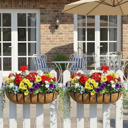 36 Inch Railing Planter Window Box Deck Balcony Rail Planter with Coco Liner Metal Wall-Mounted Coconut Liner Planters Basket Horse Trough Planters for Outdoor Balcony Porch Fence Patio (2 Pack)