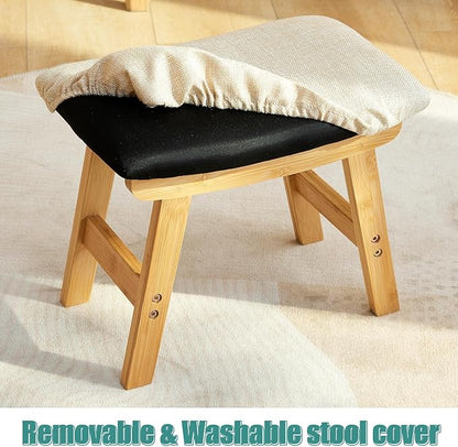 Gray Foot Stools Ottoman, Small Soft Footrest Ottoman with Wood Legs, Wood Foot Stool for Living Room, Bedroom, and Kitchen