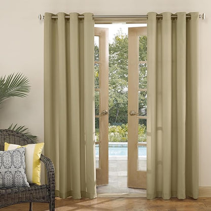 Sun Zero Marina Indoor/Outdoor UV Protectant Energy Efficient Grommet Curtain Panel, 54" x 108", Khaki