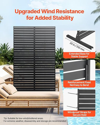 VEVOR Metal Privacy Screen, 44" W x 72" H Freestanding Modern Privacy Fence, Garden Divider Panel with Extended Base & Reinforcement Fixed, Freestanding Outdoor Divider for Garden, Indoor, Courtyard