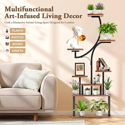 [2026 New Upgraded] Plant Stand Indoor with 4 Grow Lights & 3 Colors, 8 Tiered Corner Plant Shelf, 63" Tall Plant Stands for Indoor Plants Multiple, Metal Flower Display Shelves Holder for Home