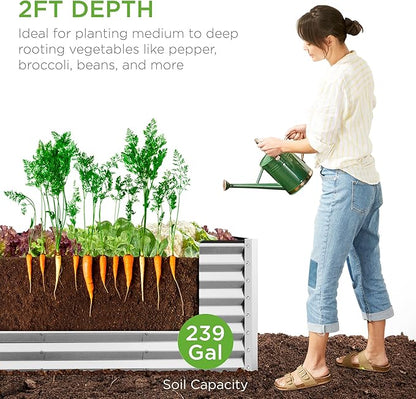Best Choice Products 8x2x2ft Raised Outdoor Metal Garden Bed, Deep Root Box Planter for Vegetables, Flowers, Herbs, 240 Gallon Capacity, 100% Non Toxic Materials - Galvanized