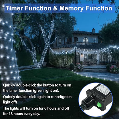 Extra-Long String Lights Outdoor Indoor, 800 LED Upgraded Super Bright Christmas Lights Clear Wire, Waterproof 13 Modes Plug in Twinkle Fairy Light for Bedroom Party Wedding Garden Xmas(Cool White)