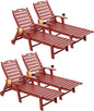 Carauci Lounge Chair Outdoor Set of 4, HDPE Chaise Lounge with Wheels, 5-Position Adjustable Backrest & 2 Cup Holders Patio Lounge Chair, All-Weather Pool Sun Lounger for Poolside, Backyard, Red