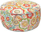 LVTXIII Indoor/Outdoor Inflatable Ottoman with Handle D21 x H9 Inch, Weather-Resistant Round Footstool Pouf for Patio Camping Living Room, Portable Footrest Extra Seating, Flower Multi