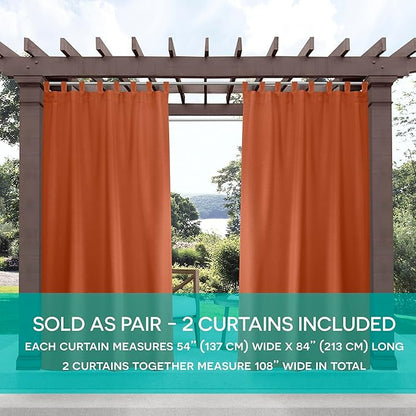 Exclusive Home Cabana Solid Indoor/Outdoor Light Filtering Hook-and-Loop Tab Top Curtain Panel Pair, 54"x108", Mecca Orange