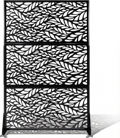 VINGLI Privacy Fence Panels, 72H’’ x 47W’’ Metal Privacy Screen Freestanding, Decorative Privacy Panels for Patio Garden Pool, Outdoor & Indoor (Leaf)