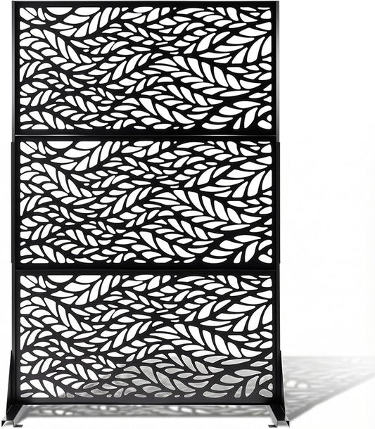 VINGLI Privacy Fence Panels, 72H’’ x 47W’’ Metal Privacy Screen Freestanding, Decorative Privacy Panels for Patio Garden Pool, Outdoor & Indoor (Leaf)