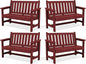 SERWALL Outdoor Bench, HDPE Outdoor Benches Weatherproof, 2-Person Garden Bench with 660 lbs Weight Capacity, Patio Benches for Outdoors, Garden, Porch, Backyard and Park, Red, 4 Pack