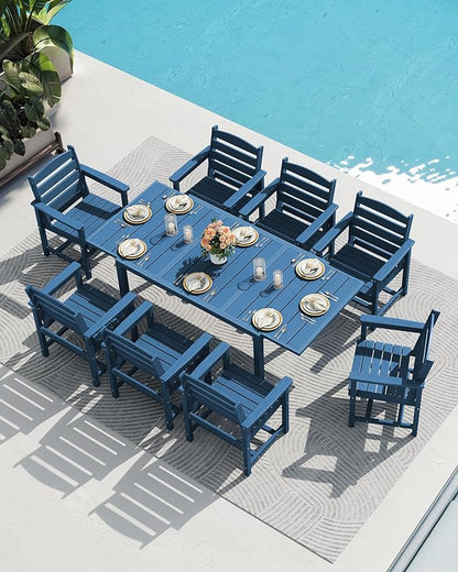 SERWALL Outdoor Expandable Dining Table 60" - 83", Patio Dining Table for 4-10 People, All Weather HDPE and Aluminum Outdoor Furniture for Backyard, Garden, Blue