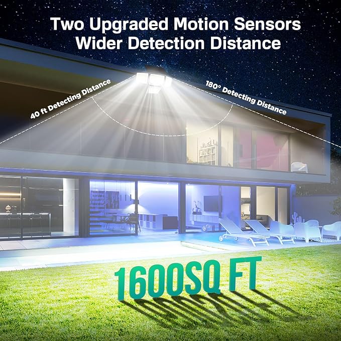 Solar Outdoor Lights - 3000LM 188 LED Motion Sensor Outdoor Lights, 4 Heads IP65 Waterproof Powered Security Flood Lights, 270°Wide Lighting Angle Wall Light with Sensors for Backyard Yard