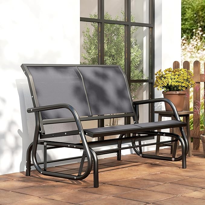 Outsunny 2-Person Outdoor Glider Bench, Patio Double Swing Rocking Chair Loveseat w/Powder Coated Steel Frame for Backyard Garden Porch, Gray