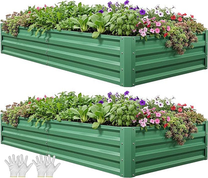 YITAHOME 6x3x1ft 2pcs Large Raised Garden Bed Kit, Galvanized Metal Planter Box with Gloves, Ground Nails, Support Rod, Outdoor Above Ground Planters for Plants Vegetables Flowers, Green