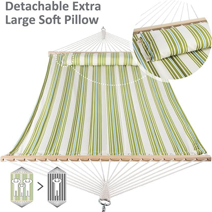 SUNCREAT Hammock 2 Person Heavy Duty, Double Hammocks for Trees, 2 Person Hammock with Spreader Bar, Green&Beige
