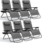 Nestl Zero Gravity Chairs Set of 6, Patio Lounge Chair Outdoor with Pillows & Cup Holder Trays, Adjustable Steel Mesh Reclining Camping Chair, Folding Patio Lawn Chair for Deck, Beach, Yard - Grey