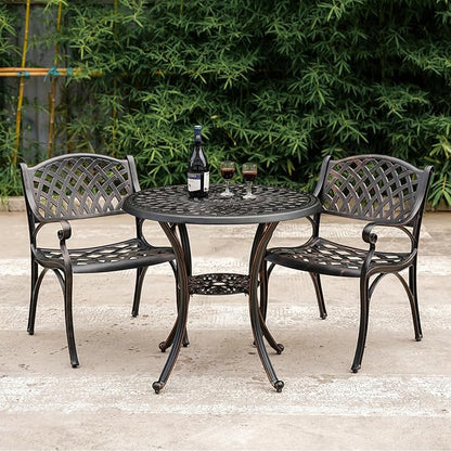 31" Round Patio Dining Table with Umbrella Hole, Cast Aluminum Bistro Table Outdoor Side Table for Backyard, Garden, Patio, Porch