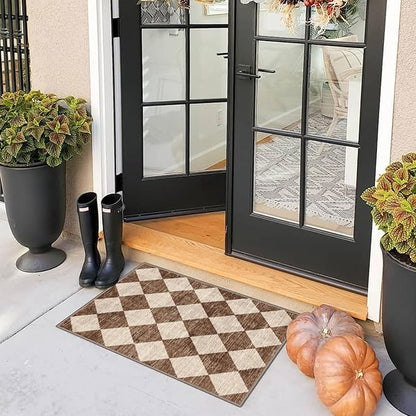 Outdoor Rug 2x3 Brown and Beige Harlequin Non-Slip Machine Washable