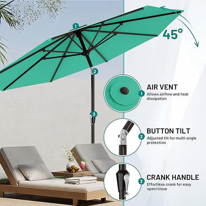 AreShark 9 FT Patio Umbrella for Outdoor, Outdoor Umbrella with Push Button Tilt and Crank, Outdoor Patio Umbrellas with 8 Sturdy Ribs for Market, Garden, Deck, Backyard, Pool (Peacock Blue)