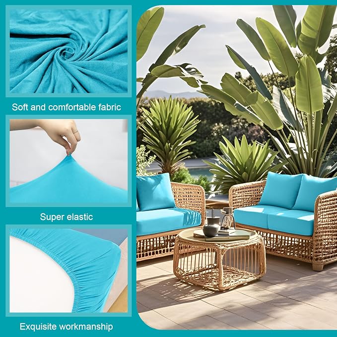 Patio Cushion Covers, 14 Pack Stretch Microfiber in Sky Blue