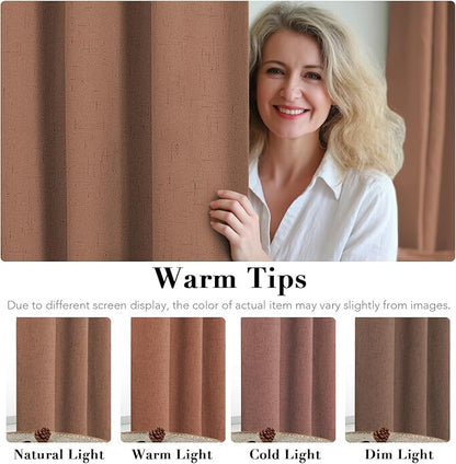 H.VERSAILTEX Linen Blackout Curtains 63 Inches Long 100% Blackout Thermal Insulated Textured Linen Look Curtain Draperies Anti-Rust Grommet, Energy Saving with White Liner, 2 Panels, Washed Spice